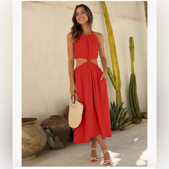 DEEP SELF Women's Summer Midi Dress Sleeveless Halter Neck Long Dress Casul - Picture 1 of 6